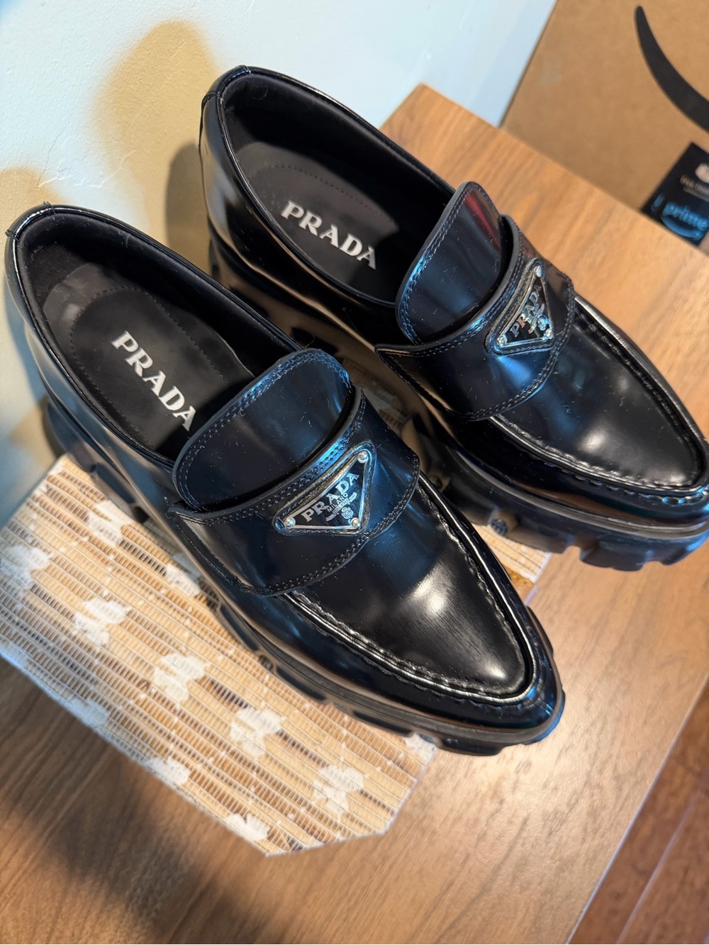 Prada Black Patent Leather Lug-Sole Slip-On Loafers - Picture 6 of 6
